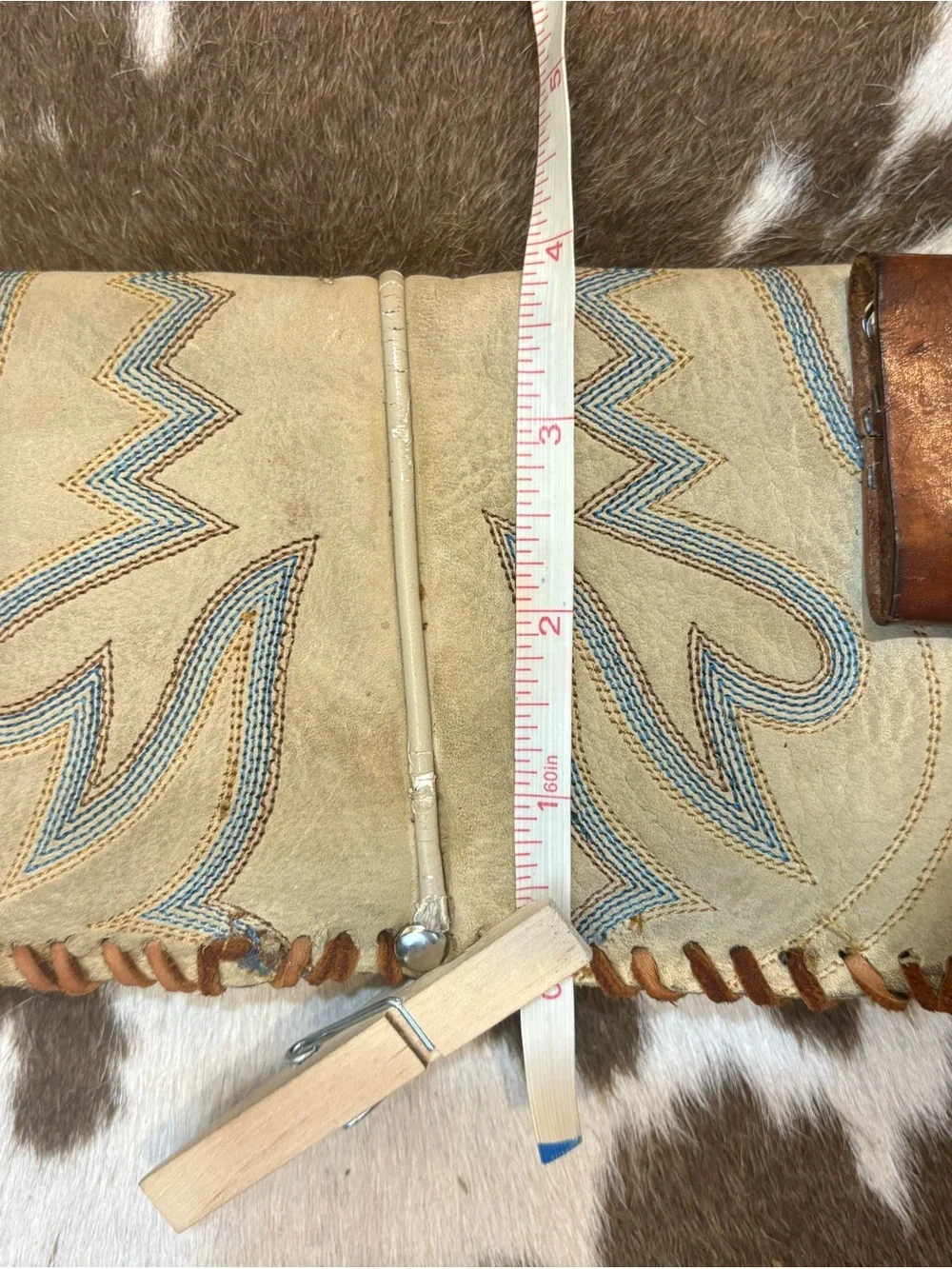 Vintage Tan Leather Western Clutch with Turquoise Accent